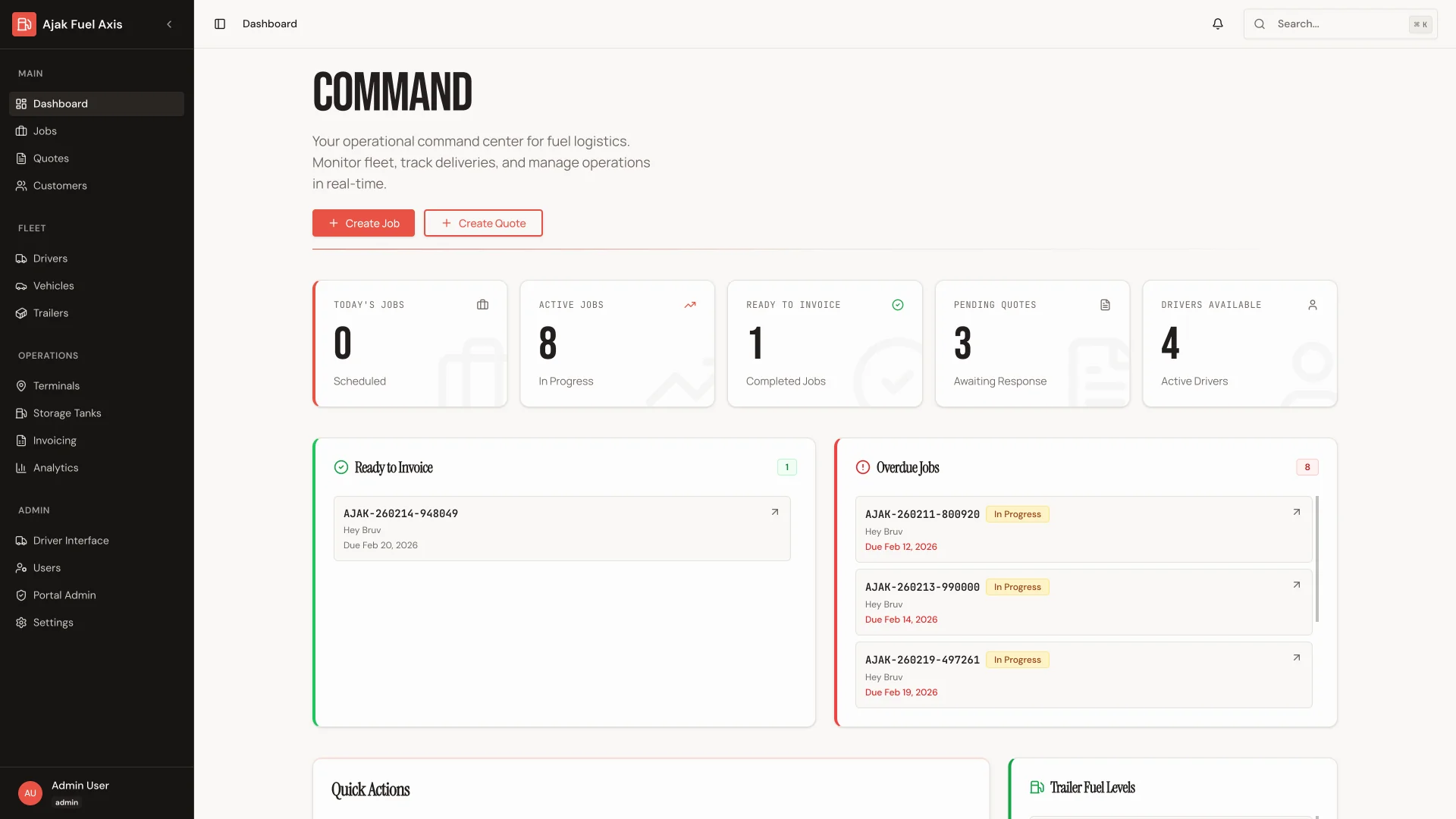 AJAK Fuel Axis - operational command dashboard